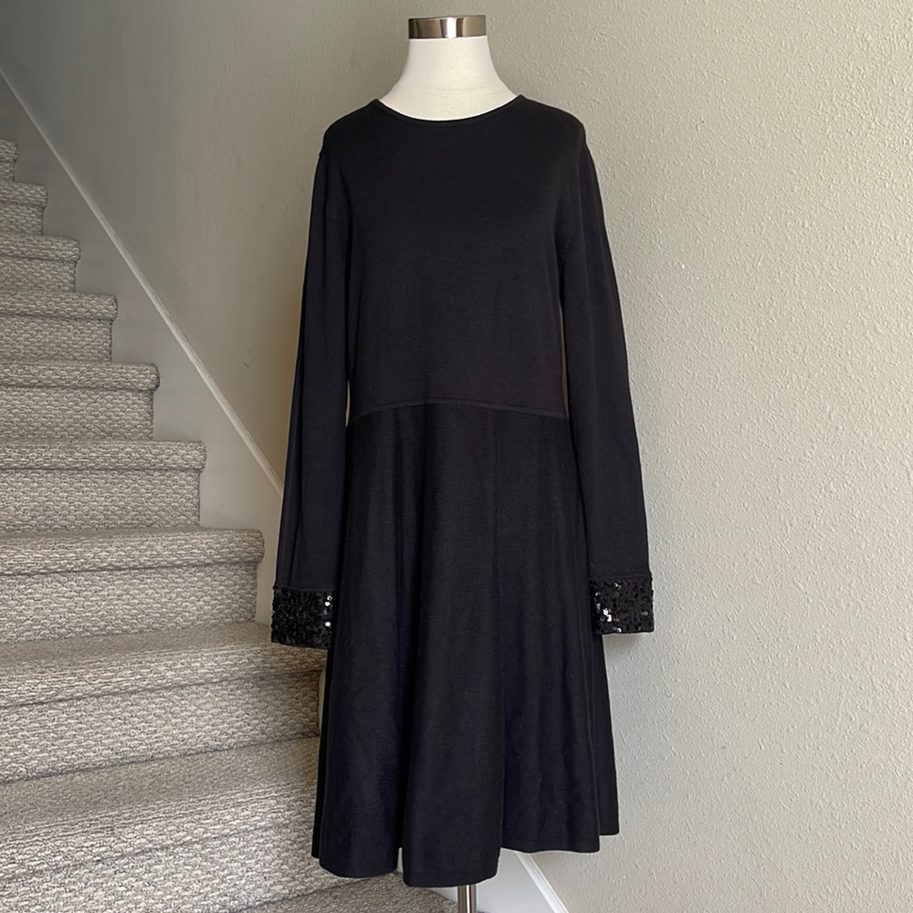 JW Jason Wu Sz XL Black Sweater Dress w/ Sequin Cuffs